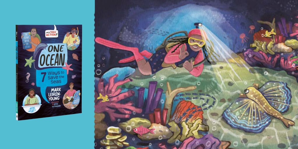 Cover and art from the nonfiction book, One Ocean. 