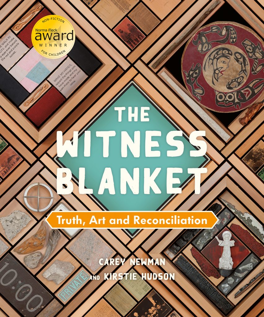 The Witness Blanket. Truth, Art and Reconciliation. By Carey Newman and Kirstie Hudson. Orca Book Publishers A section of the Witness Blanket showing wooden diamond shapes surrounding many artifacts.